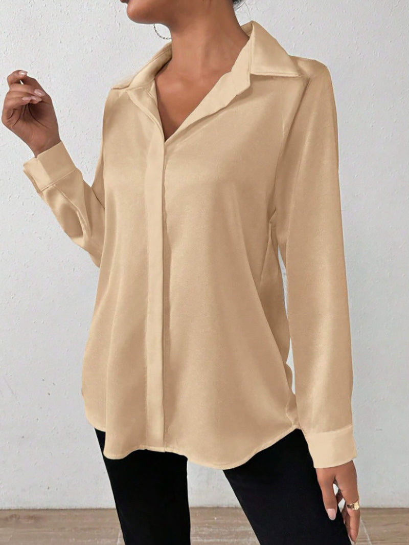 Women'S Satin Silk-Like Long-Sleeved Shirt