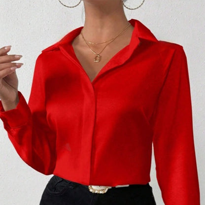 Women'S Satin Silk-Like Long-Sleeved Shirt