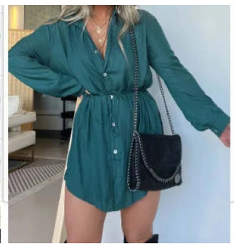 Women'S Long Sleeve Jumpsuit with Button Fashion Shirt Dress