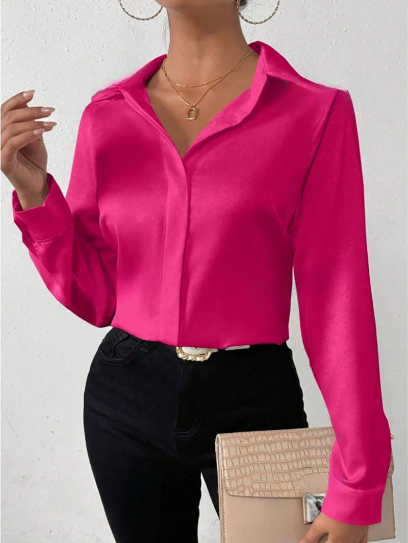 Women'S Satin Silk-Like Long-Sleeved Shirt