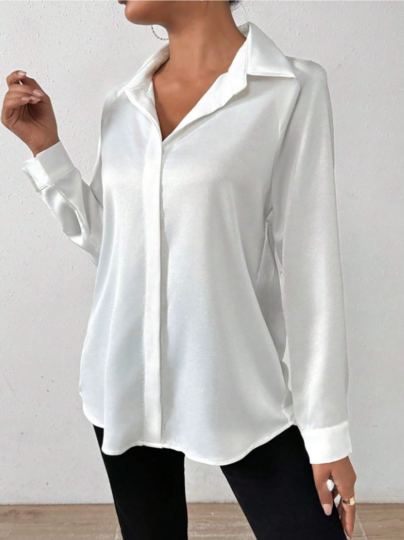 Women'S Satin Silk-Like Long-Sleeved Shirt