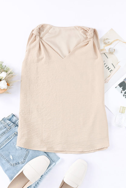 Summer V-Neck Knotted Shoulder Strap Top Sleeveless Vest