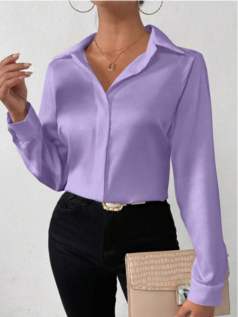 Women'S Satin Silk-Like Long-Sleeved Shirt